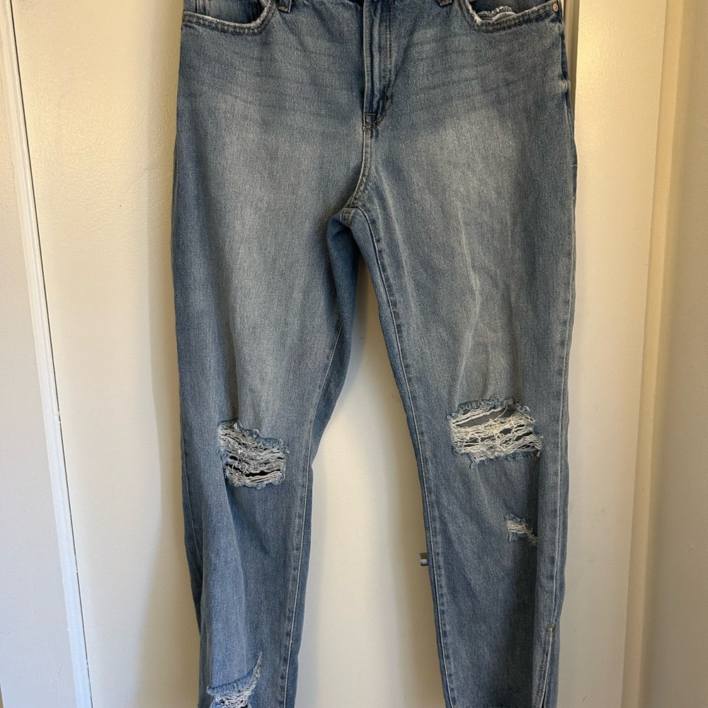 Sincerly Jules Blue Boyfriend Jeans with Distressed Details